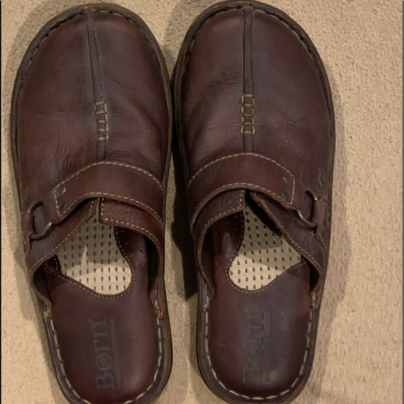 Born size 7 brown leather clog shoes - Picture 1 of 7